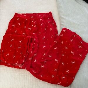 Aerie Red Pajama Set with Bow Design